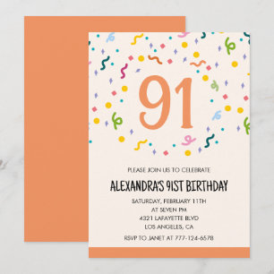 Simple 91st birthday invitations Confetti Modern