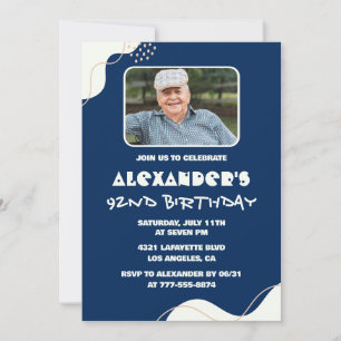 Simple 92nd birthday invitations Men Photo Navy
