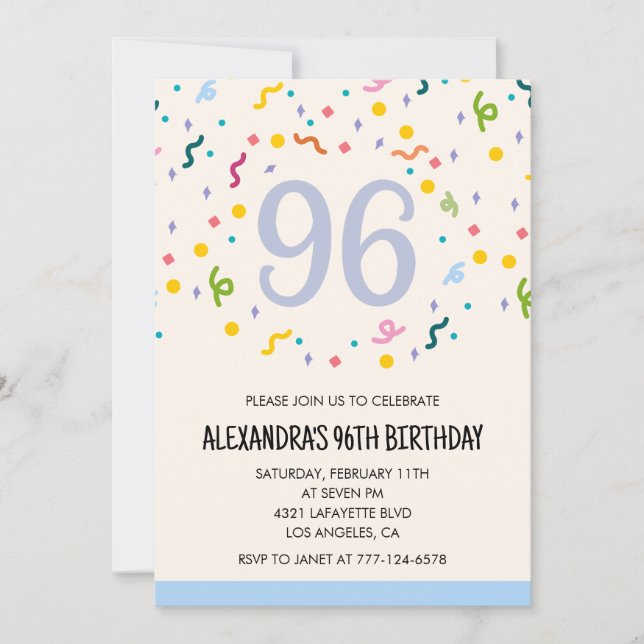 Simple 96th birthday invitations Confetti Modern   (Front)