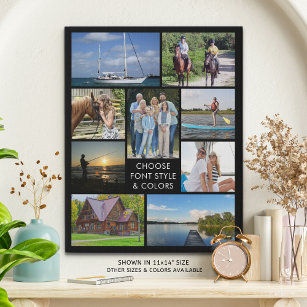 Simple 9 Photo Collage Custom Color Personalized Faux Canvas Print