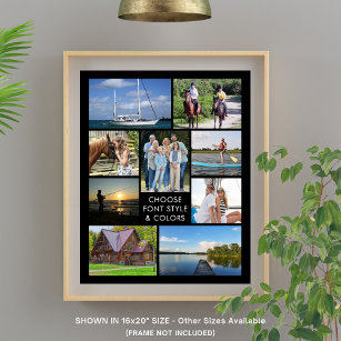 Simple 9 Photo Collage Custom Colour Personalized Poster