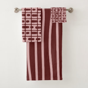 Simple Abstract Burgundy Pink Pattern Bath Towel Set