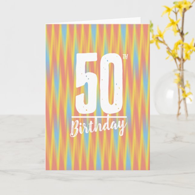 Simple abstract colourful wave lines 50th birthday card (Yellow Flower)
