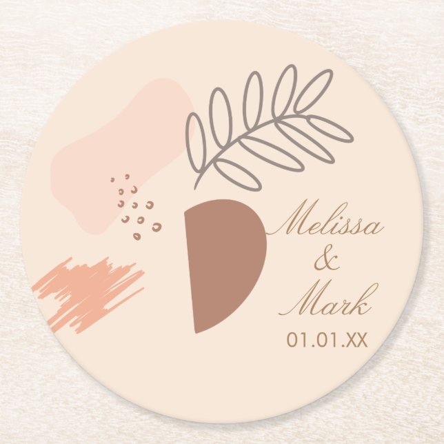 Simple Abstract Geometric Earth Shape Monogram Round Paper Coaster (Front)