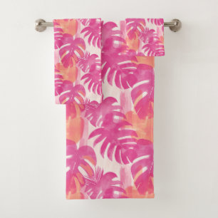 Simple abstract pattern with leaves of monstera, f bath towel set