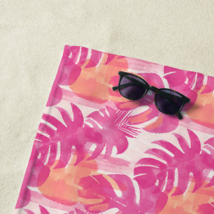 Simple abstract pattern with leaves of monstera, f beach towel