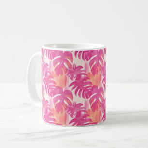 Simple abstract pattern with leaves of monstera, f coffee mug