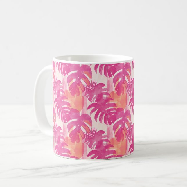 Simple abstract pattern with leaves of monstera, f coffee mug (Front Left)