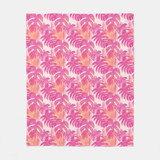 Simple abstract pattern with leaves of monstera, f fleece blanket (Front)