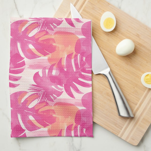Simple abstract pattern with leaves of monstera, f kitchen towel (Quarter Fold)