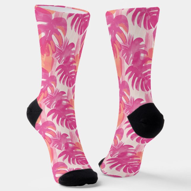 Simple abstract pattern with leaves of monstera, f socks (Angled)