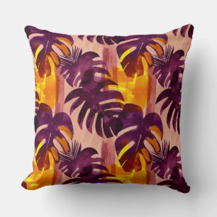 Simple abstract pattern with leaves of monstera, f throw pillow