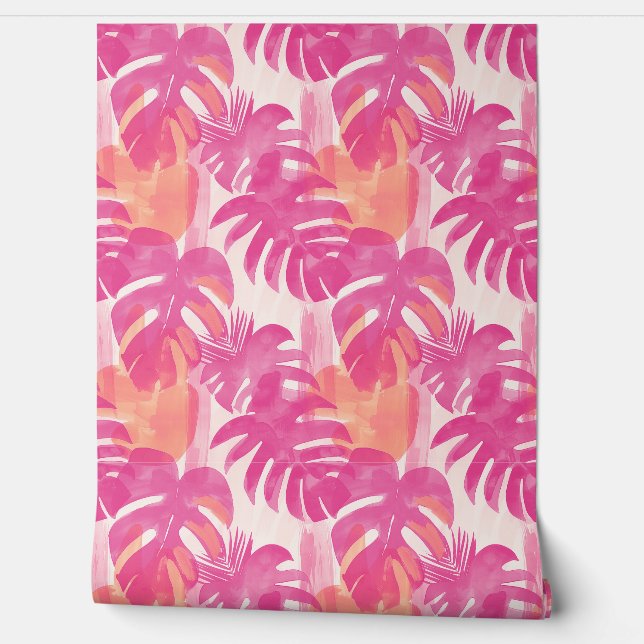 Simple abstract pattern with leaves of monstera, f wallpaper (Unrolling)