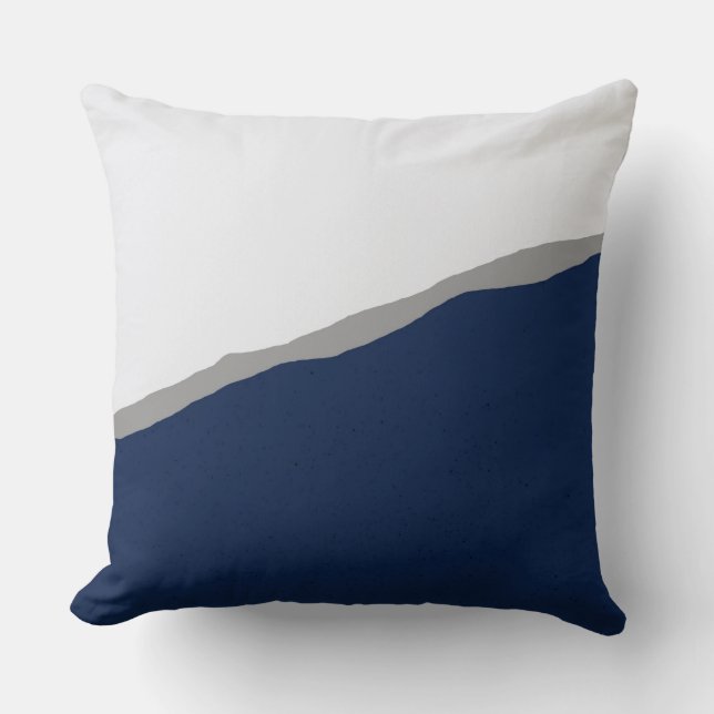 Simple Abstract Ripped Stripe Dark Blue Grey Throw Pillow (Front)
