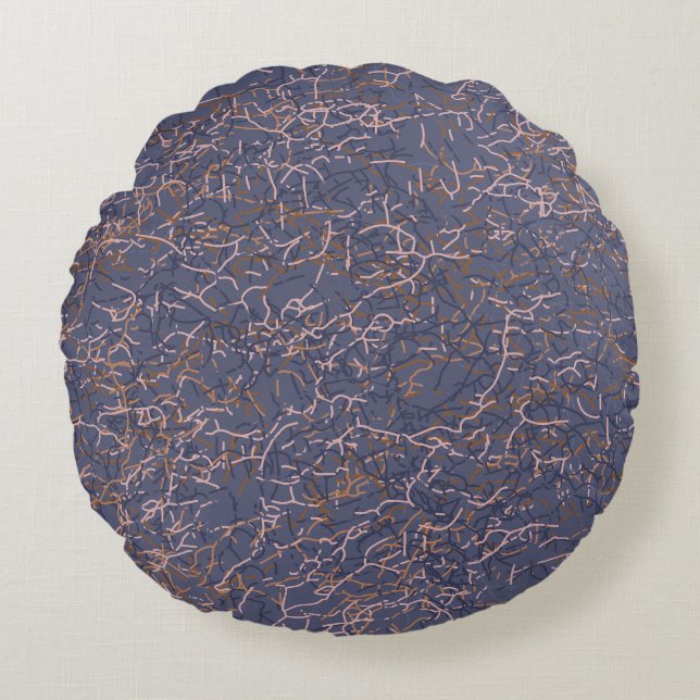 Simple Abstract Thread Art Blue Pattern Round Pillow (Front)