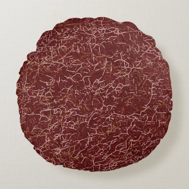 Simple Abstract Thread Art Red Pattern Round Pillow (Front)