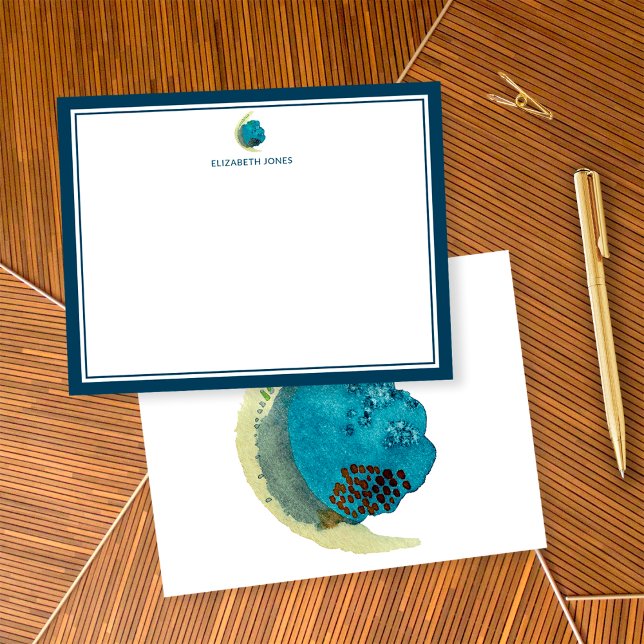 Simple Abstract Watercolor Personalized Stationery Card (Front/Back)