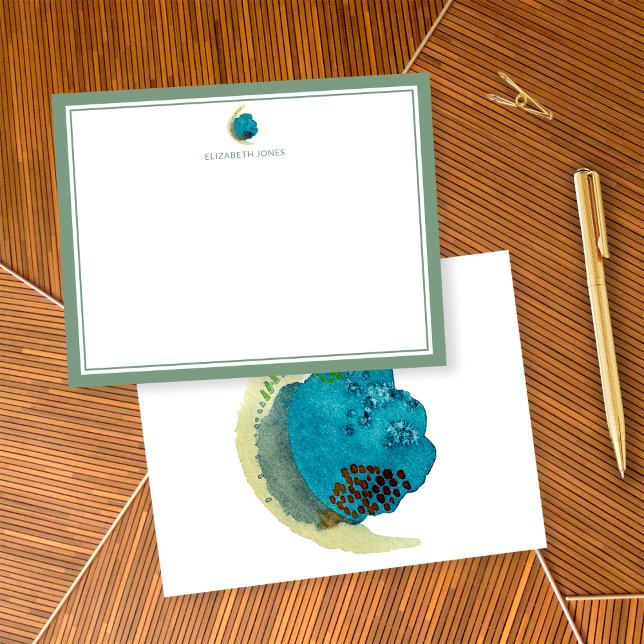 Simple Abstract Watercolor Personalized Stationery Card (Front/Back)