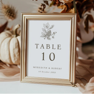 Simple Acorns & Pinecone Fall Wedding Table Number