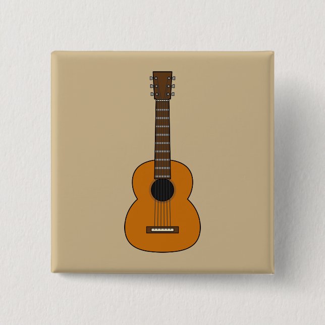 Simple Acoustic Guitar Cartoon 2 Inch Square Button (Front)