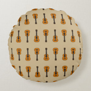 Simple Acoustic Guitar Cartoon Round Pillow