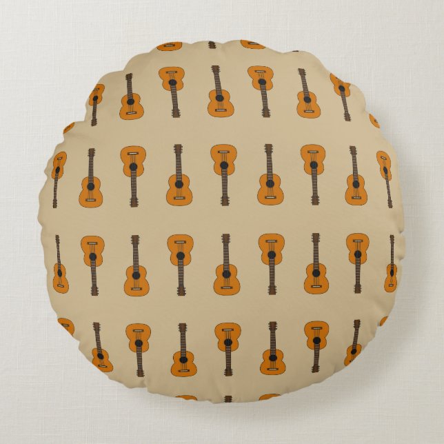 Simple Acoustic Guitar Cartoon Round Pillow (Front)