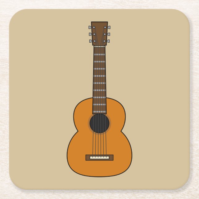 Simple Acoustic Guitar Cartoon Square Paper Coaster (Front)