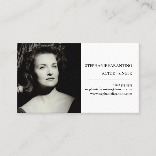 Simple Actor Black and White Photo Headshot Business Card (Front)