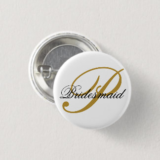 Simple Add Monogram Custom Black & Gold Bridesmaid 1 Inch Round Button