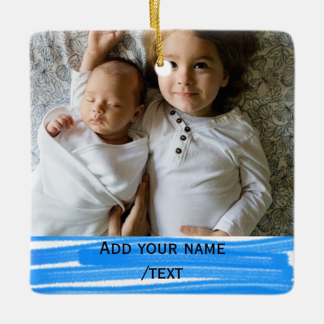 simple add your photo text colourful stars texture ceramic ornament (Front)