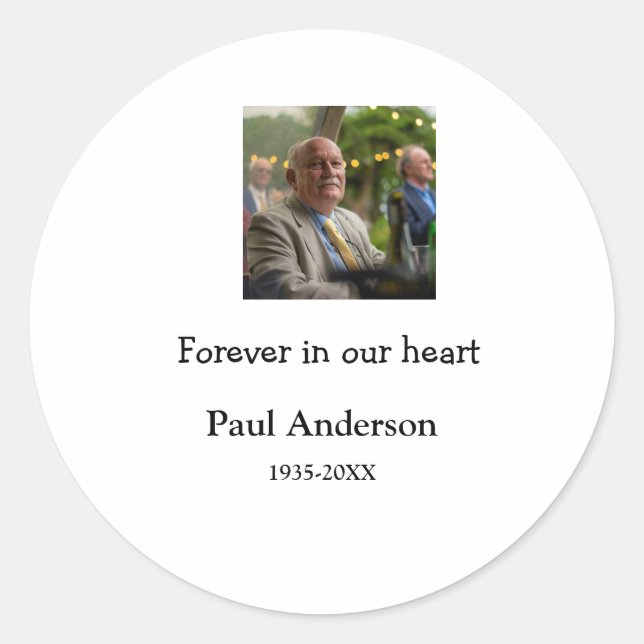 simple Add your photo text memorial keepsake Classic Round Sticker (Front)