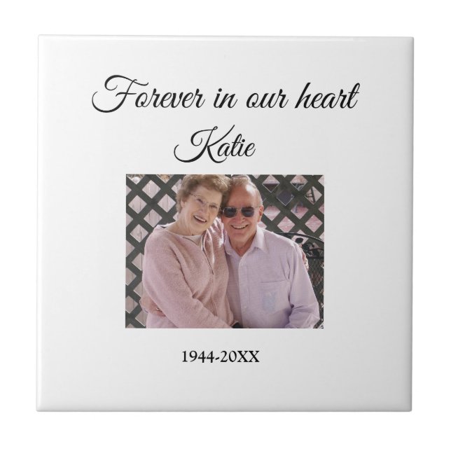 simple Add your photo text memorial keepsake Tile (Front)