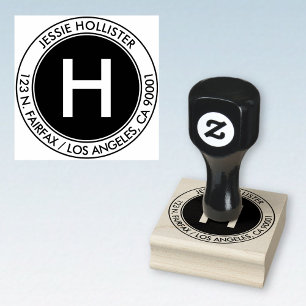 Simple Address & Initial Monogram #2 Rubber Stamp