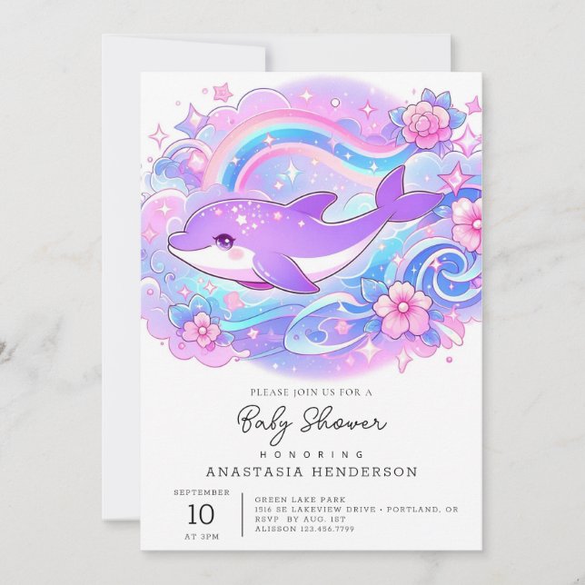  Simple Adorable Dolphin Baby Shower  Invitation (Front)