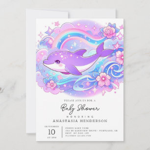 Simple Adorable Dolphin Baby Shower Invitation