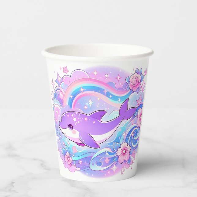 Simple Adorable Dolphin Baby Shower  Paper Cups (Front)