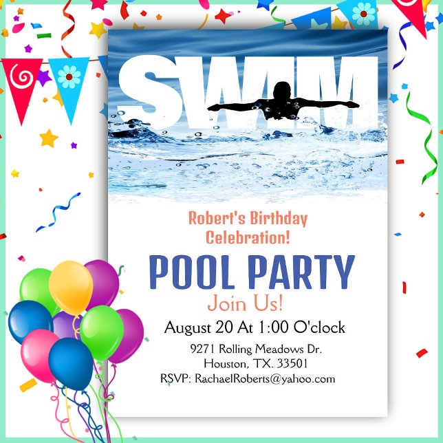 Simple Adult Swim Birthday Pool Party   Invitation (Creator Uploaded)