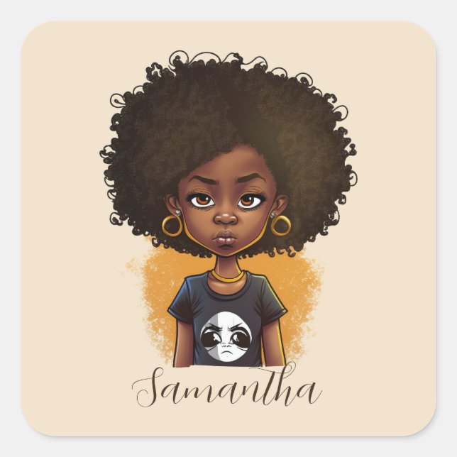 Simple Afro Woman Square Sticker (Front)