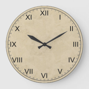 Simple Aged Paper Look-Roman Numerals Large Clock
