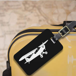 Simple Airplane Pilot Aviation Black and White Luggage Tag