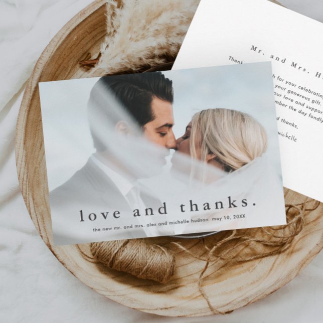 Simple Amour et Merci photo Mariage (Simple love and thanks wedding photo thank you card.)