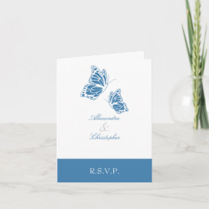 Simple Amparo Blue Butterfly RSVP Note Invitation
