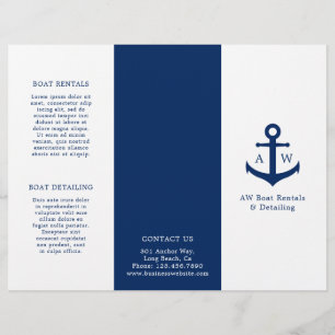 Simple Ancre nautique Marine Blue Trifold Brochure