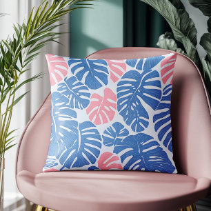 Simple and Abstract Mostera Pink and Blue Pattern Throw Pillow