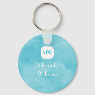 Simple and Chic Aqua Turquoise Monogram With Name Keychain