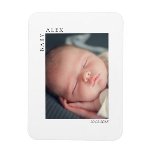 Simple and Chic Baby Photo Name and Date of Birth Magnet