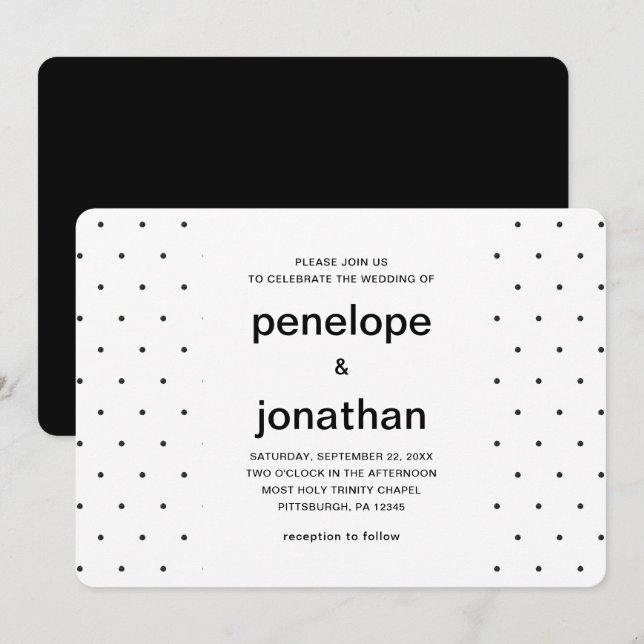 Simple and Chic Black and White Dots Invitation (Front/Back)