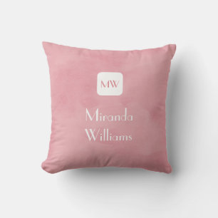 Simple and Chic Blush Pink Monogram With Name Throw Pillow