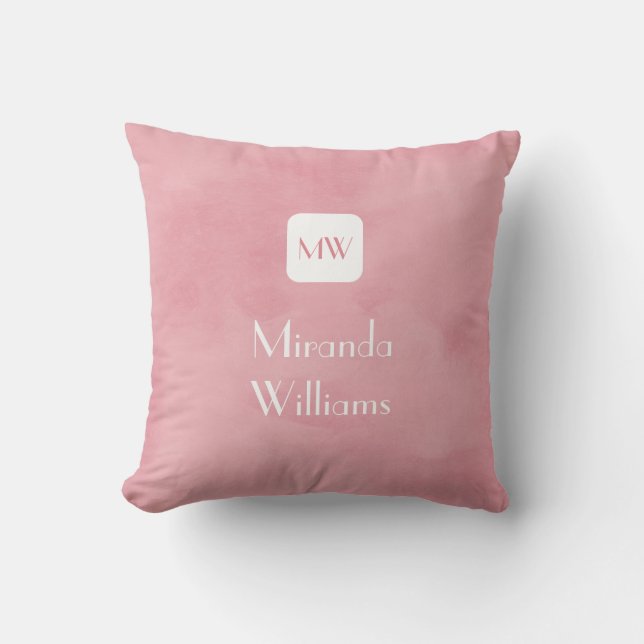 Simple and Chic Blush Pink Monogram With Name Throw Pillow (Front)