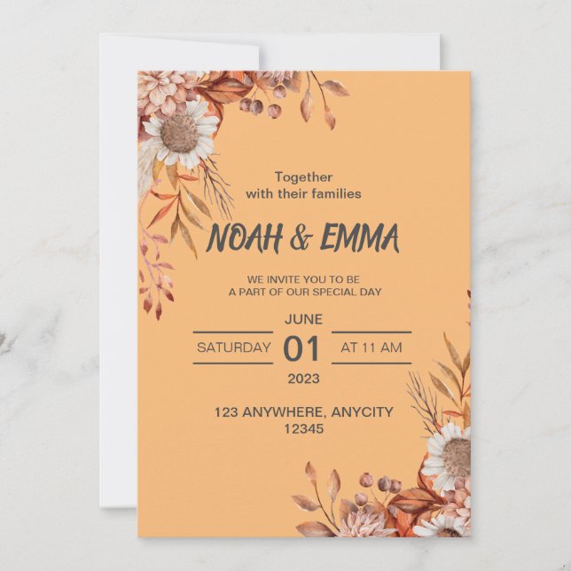 Simple and Chic Brown Fall Wedding Invitation (Front)